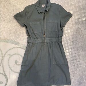 J. Crew Olive Green Short-Sleeve Zip Front Mini Dress